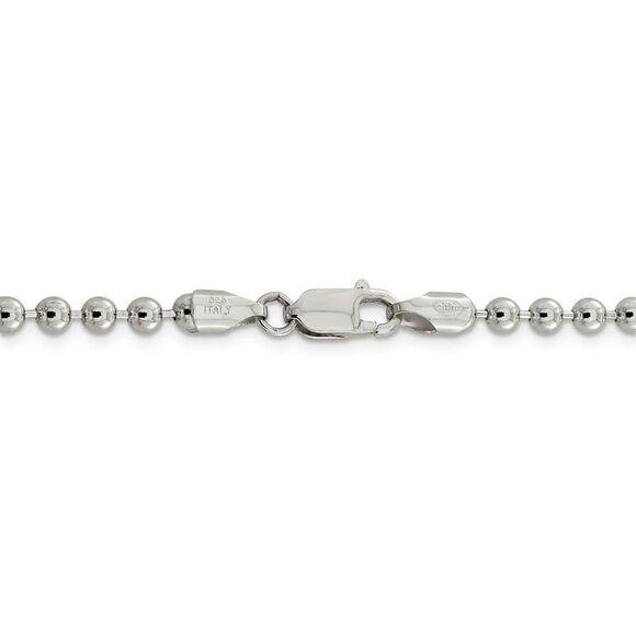 4mm Sterling Silver, Solid Beaded Chain Necklace, 16 Inch